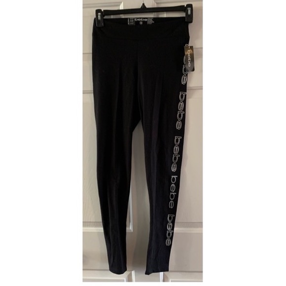 bebe Pants - 🦋 BEBE Black Leggings Silver Logo NWT M